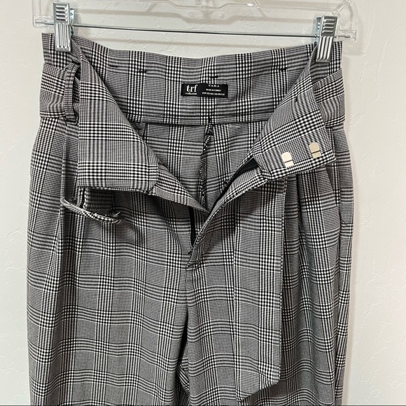 Zara Plaid Pleated High Waist Paperbag Pants Trouser Size XS - Picture 8 of 11